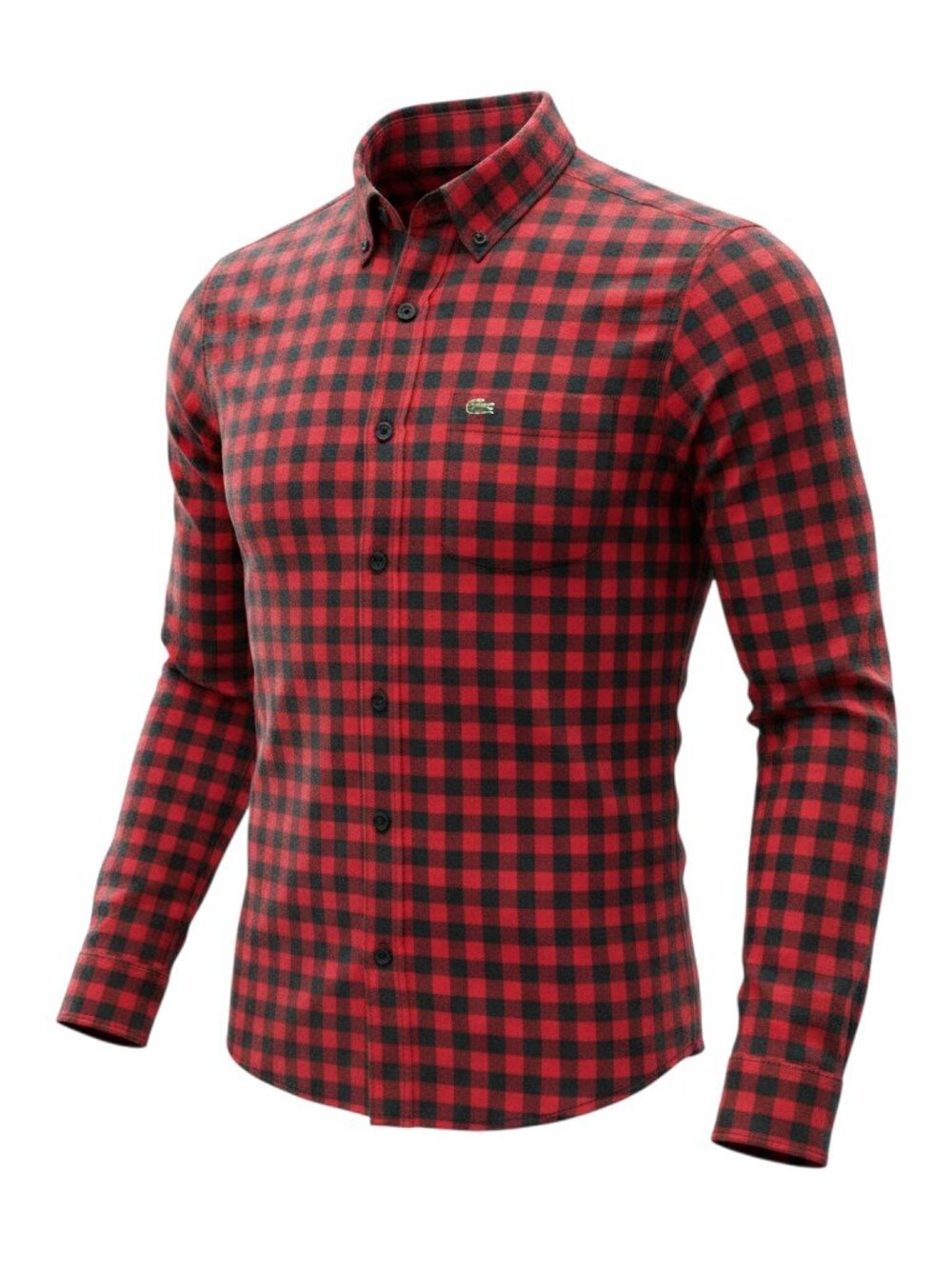 Lacoste Regular Fit Flannel Shirt Mens 42 Large Red Black Buffalo Plaid EUC